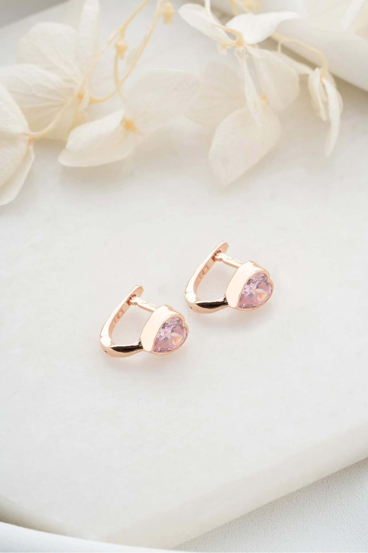 Gümüş Rose Kalp Minik Küpe