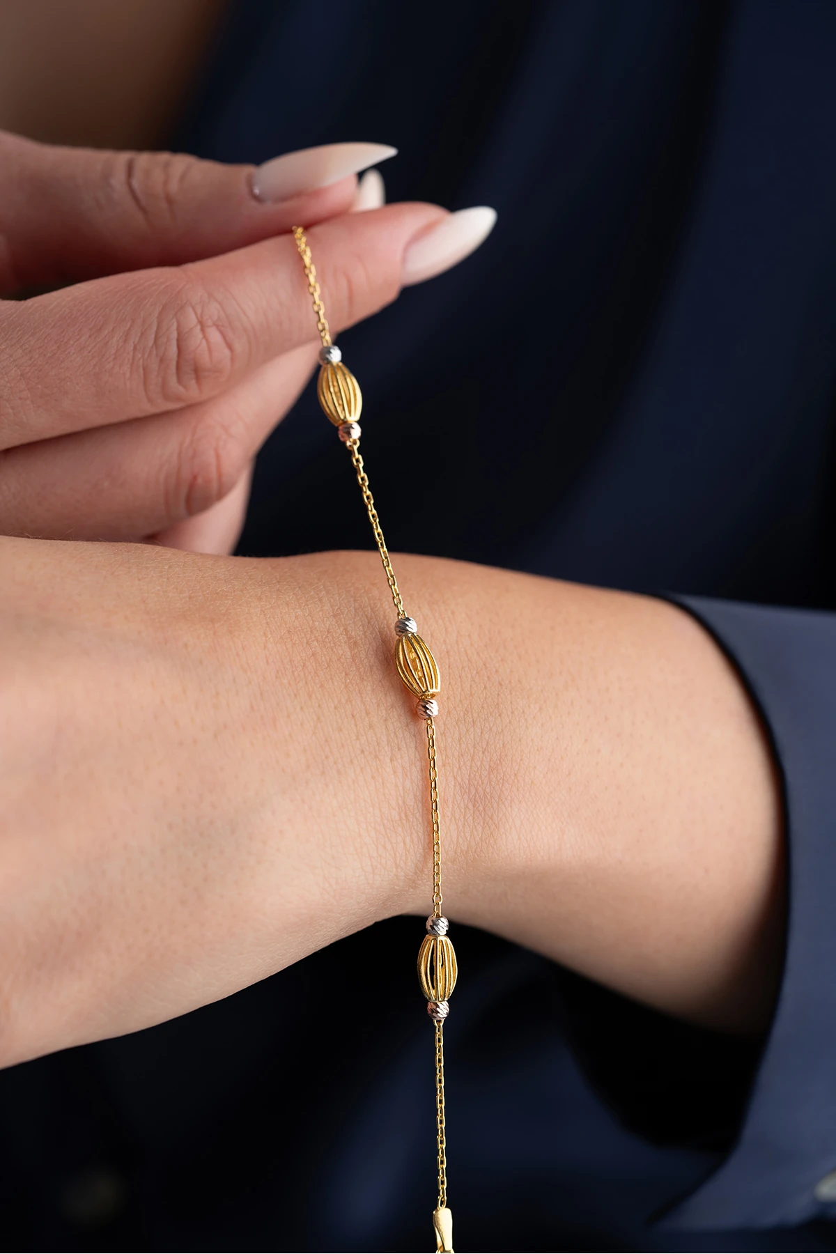 Gümüş Gold Oval Kafes Dorika Bileklik