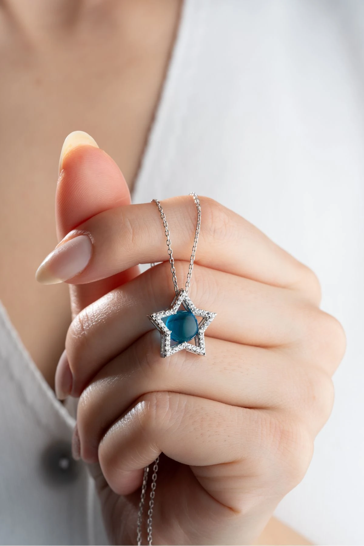 Gümüş Mavi Yıldız Kolye