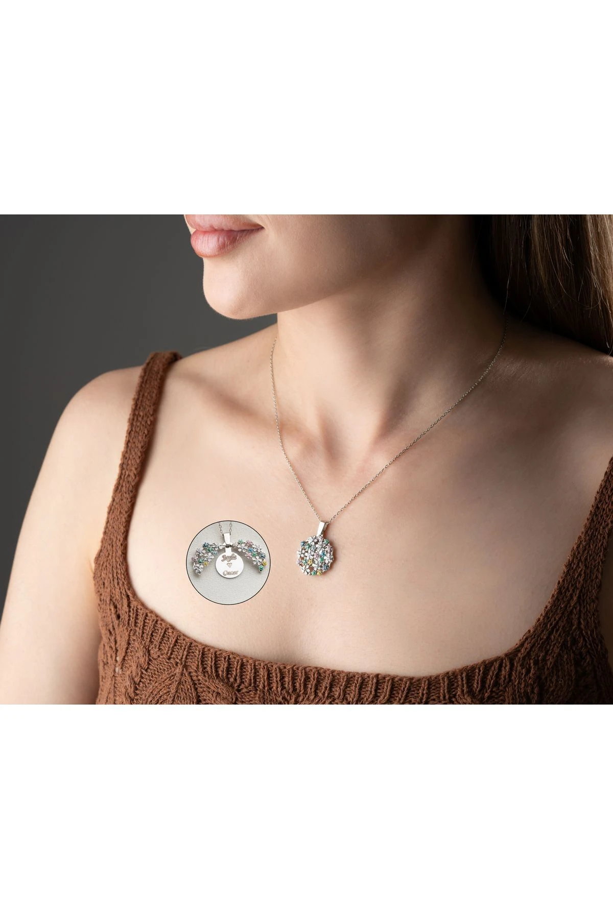 Açılabilen İsimli Çiçek Buketi Gümüş Kolye