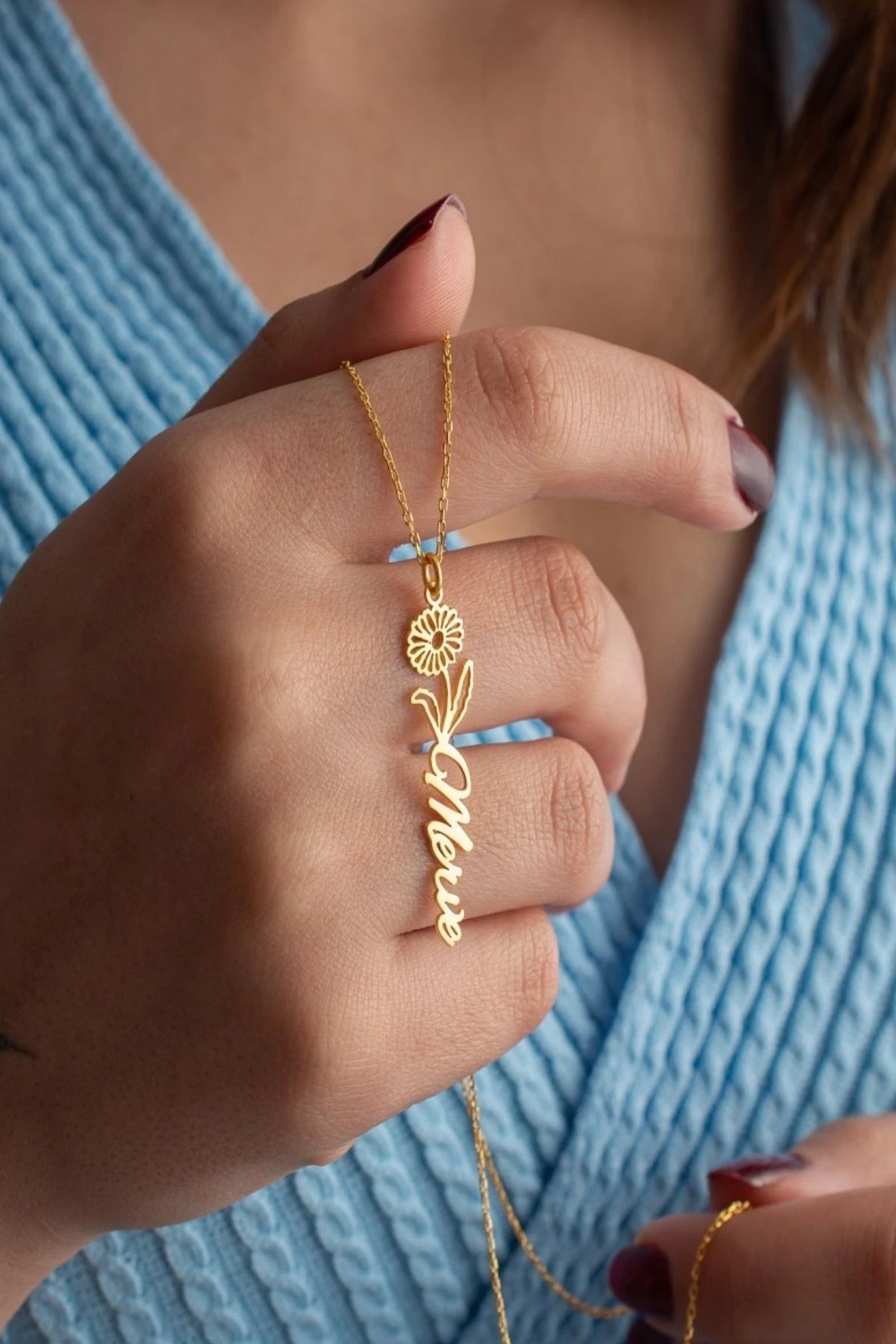 Gümüş Doğum Aylarına Özel Isimli Çiçek Kolye