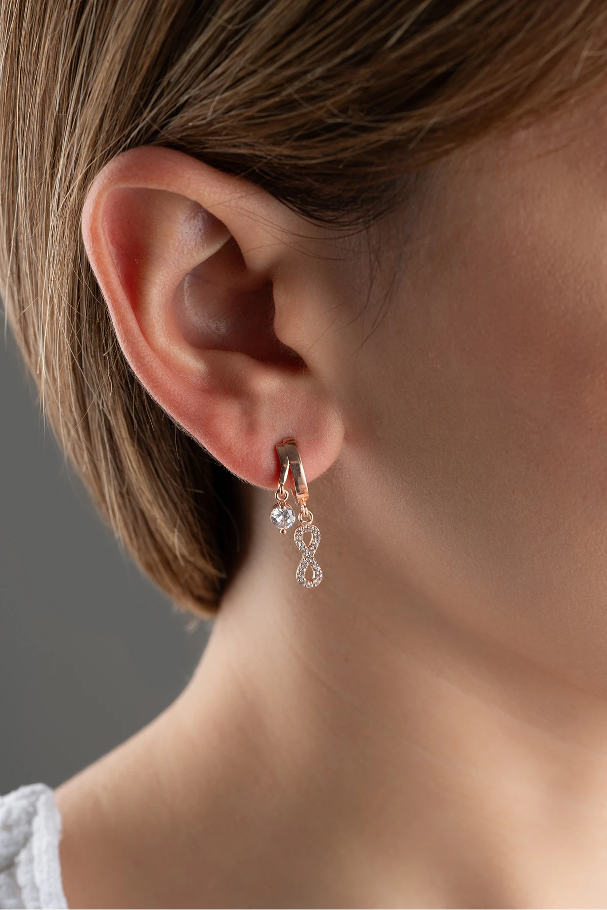 Gümüş Çift Sonsuzluk Taşlı Küpe