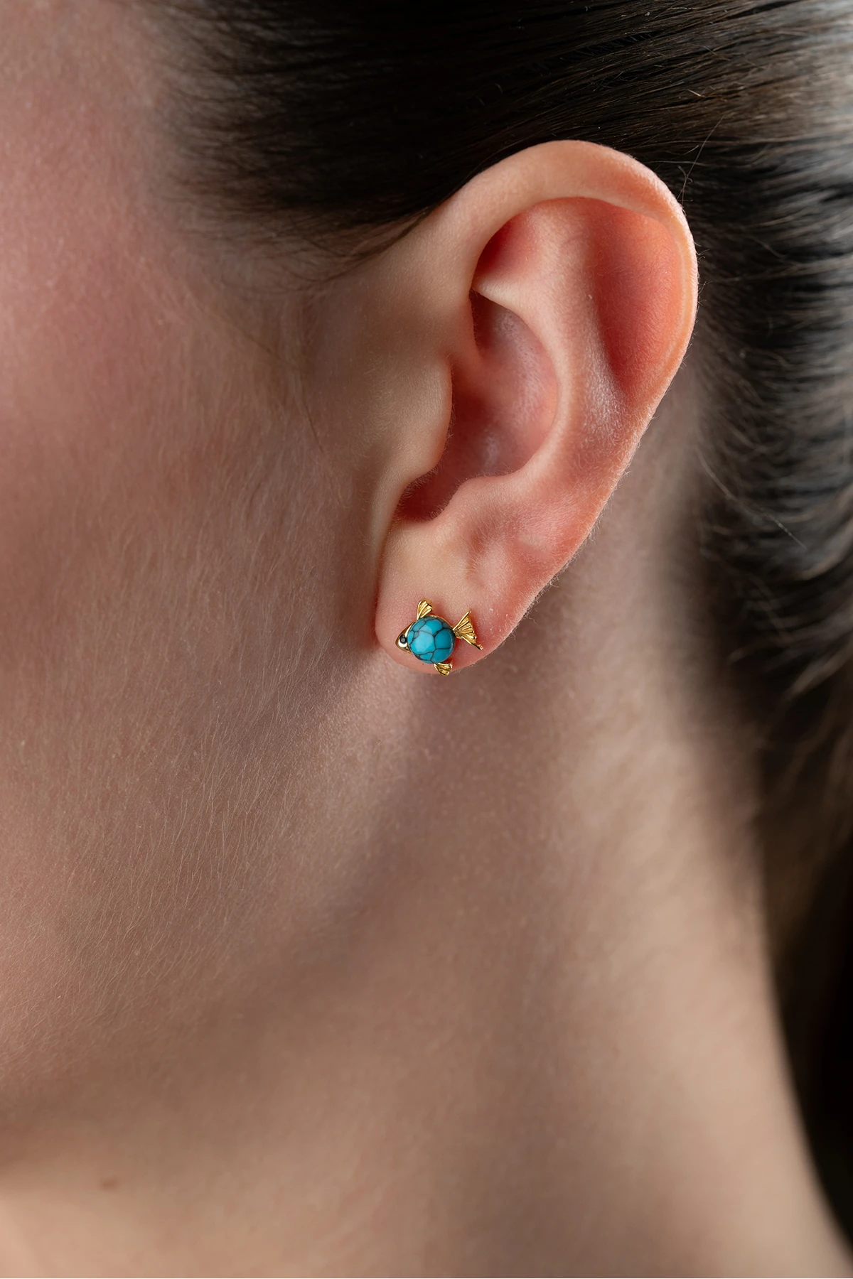 Gümüş Turkuaz Taşlı Balık Küpe