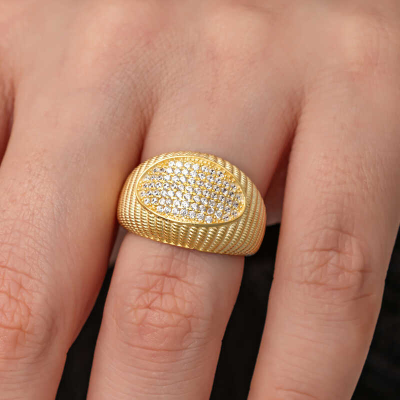 Gümüş Gold Zirkon Taşlı Kadın Yüzük