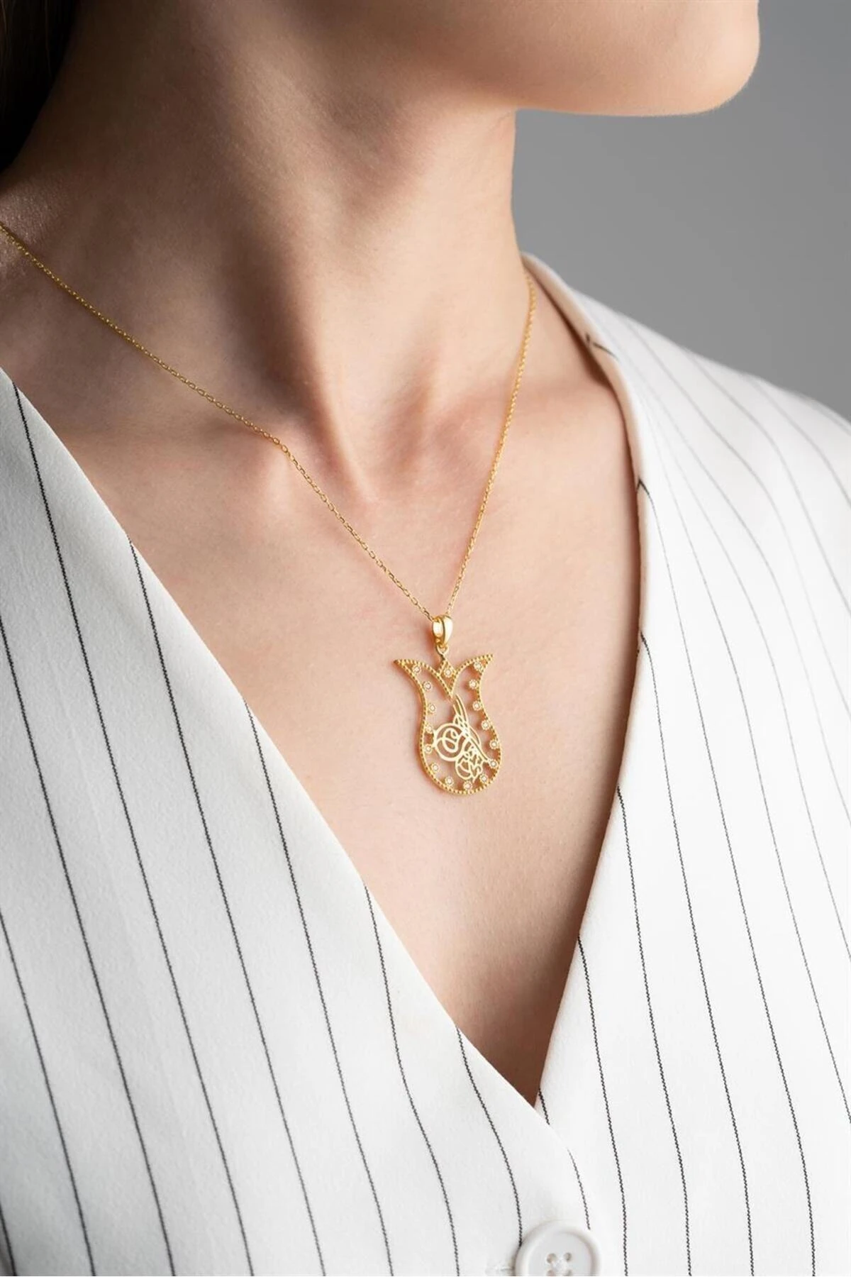 Tuğralı Lale Gümüş Kolye