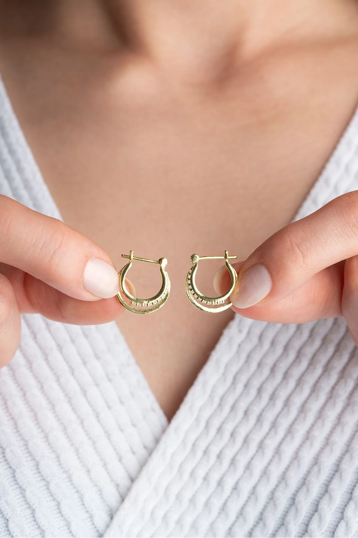 Gümüş Gold Çift Halka Küpe