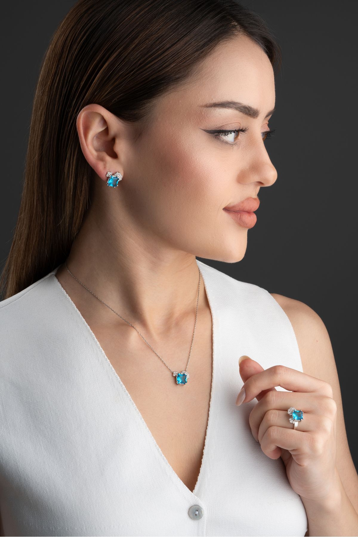 Gümüş Baget Taşlı Takı Seti