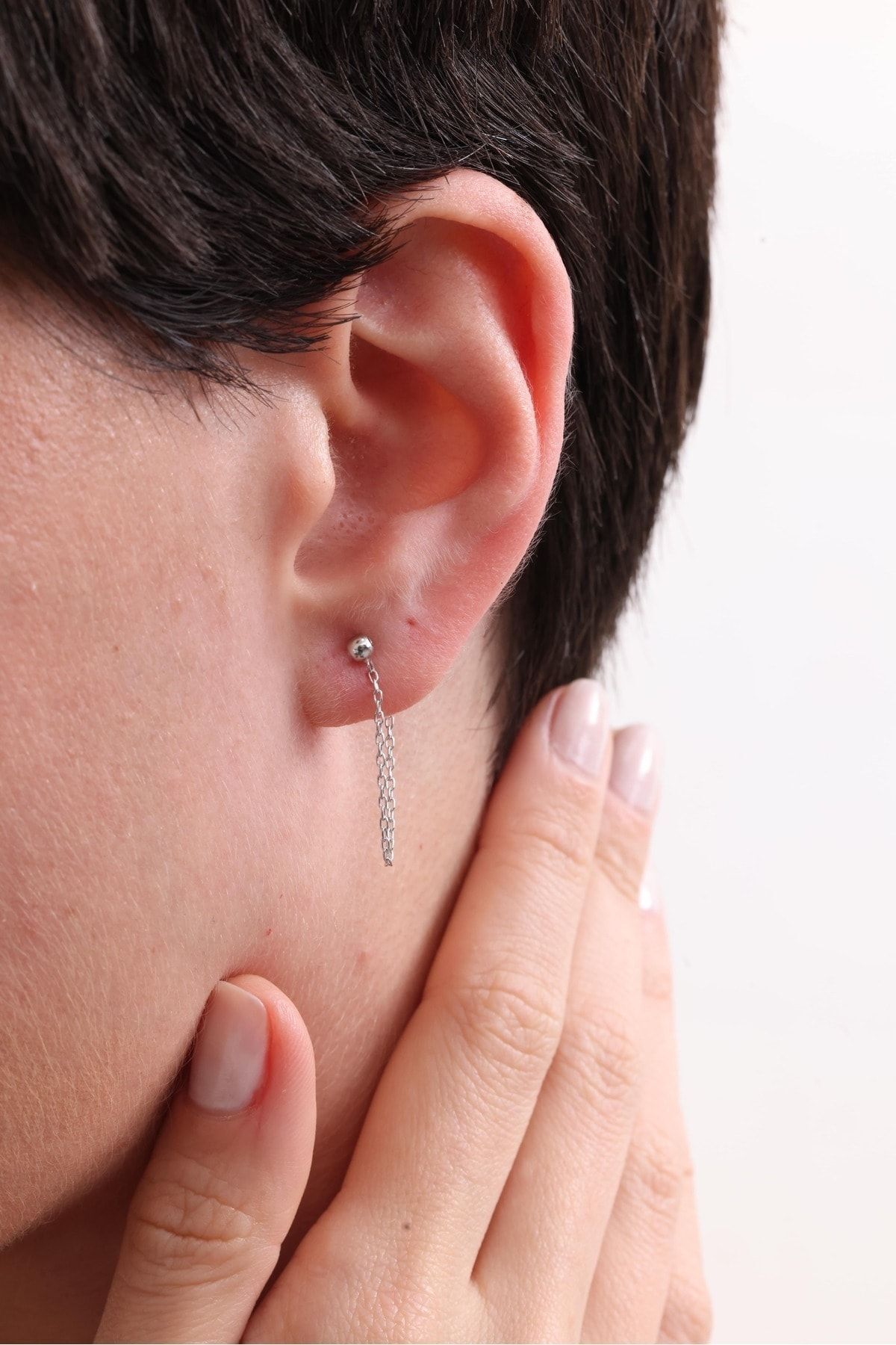 Gümüş Zincirli Top Küpe