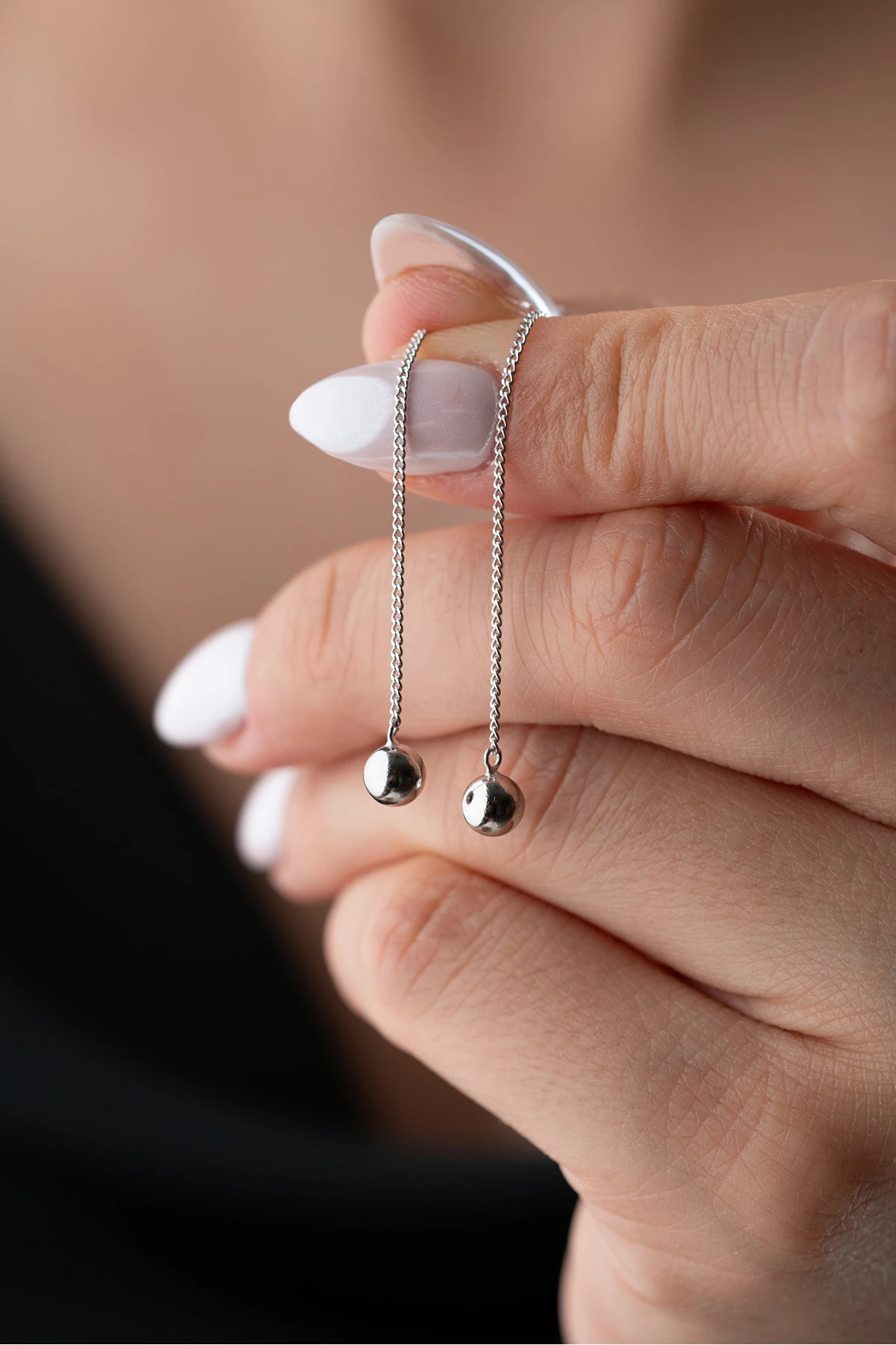 Gümüş Top Zincir Küpe