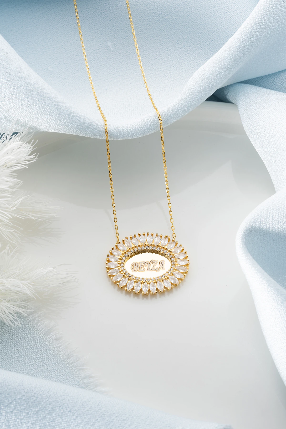 Gümüş Oval Baget İsimli Kolye