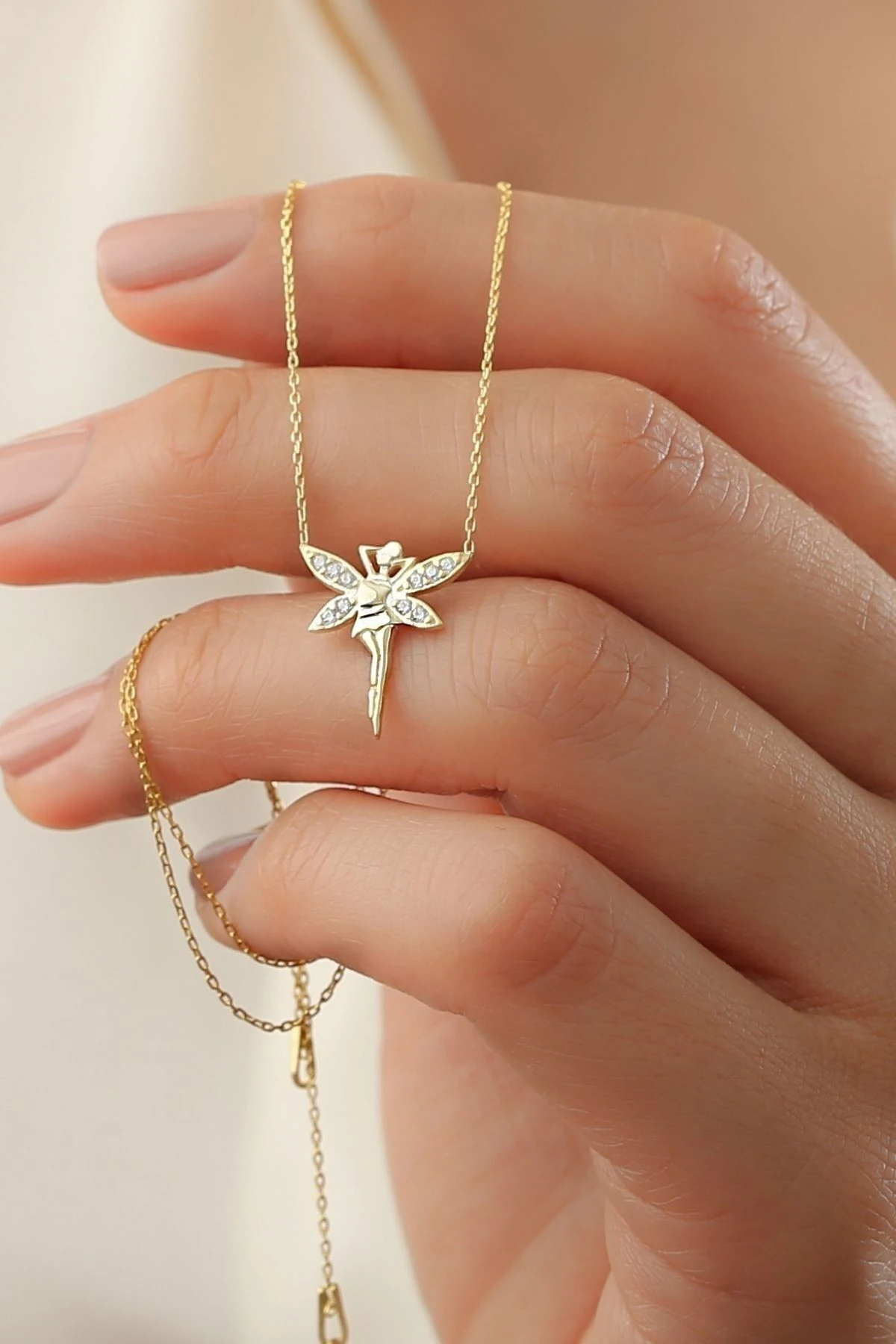 Gümüş Gold Kanatlı Peri Kız Kolye