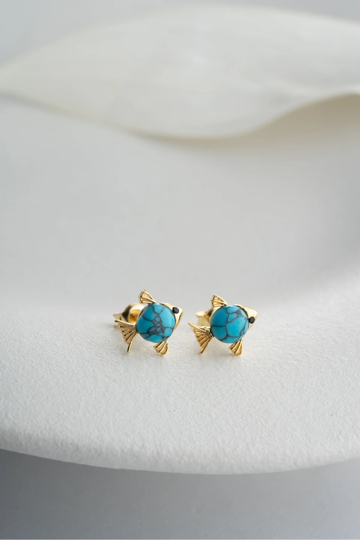 Gümüş Turkuaz Taşlı Balık Küpe