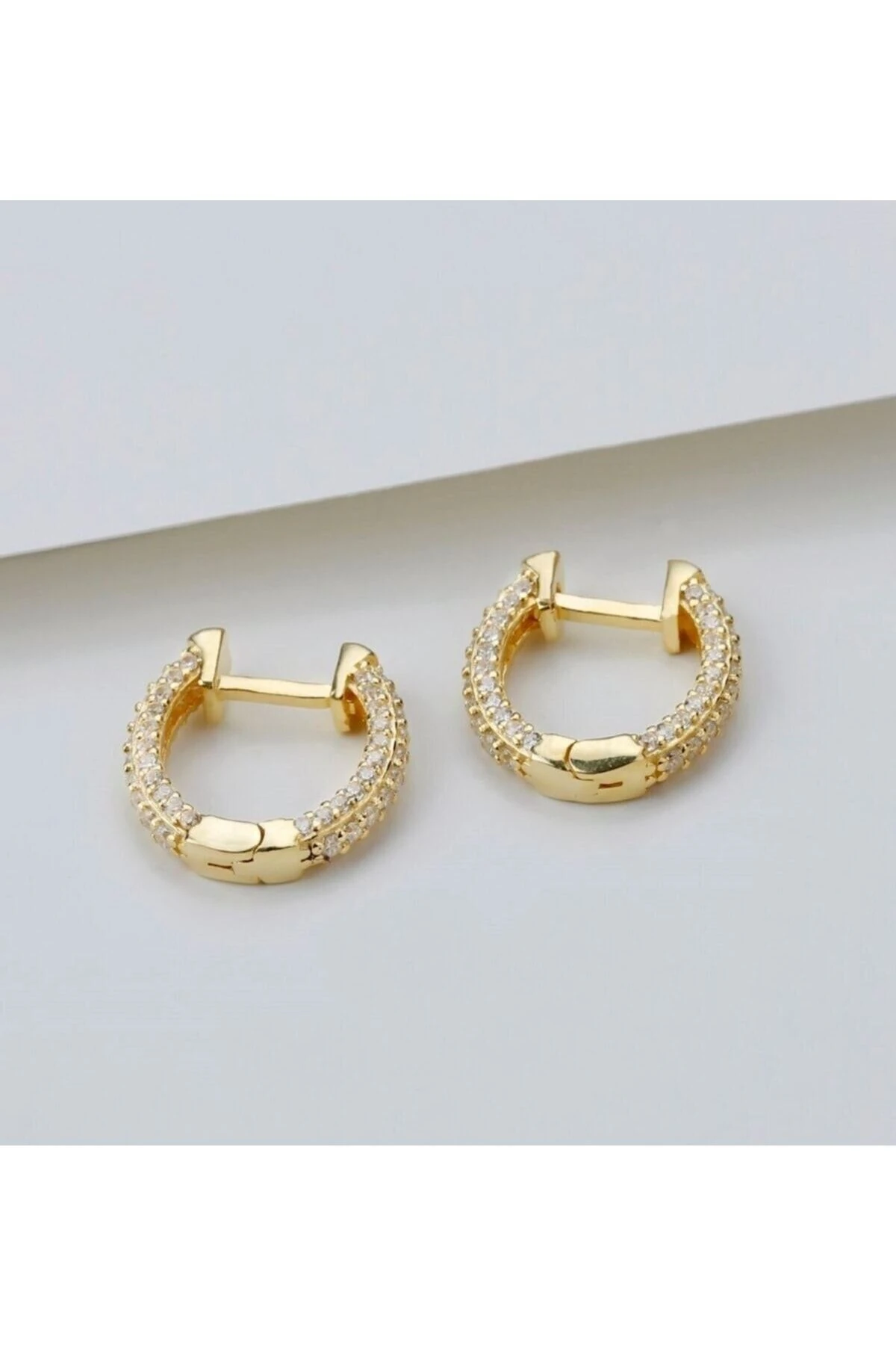 Gümüş Zirkon Taşlı Tamtur Gold Küpe