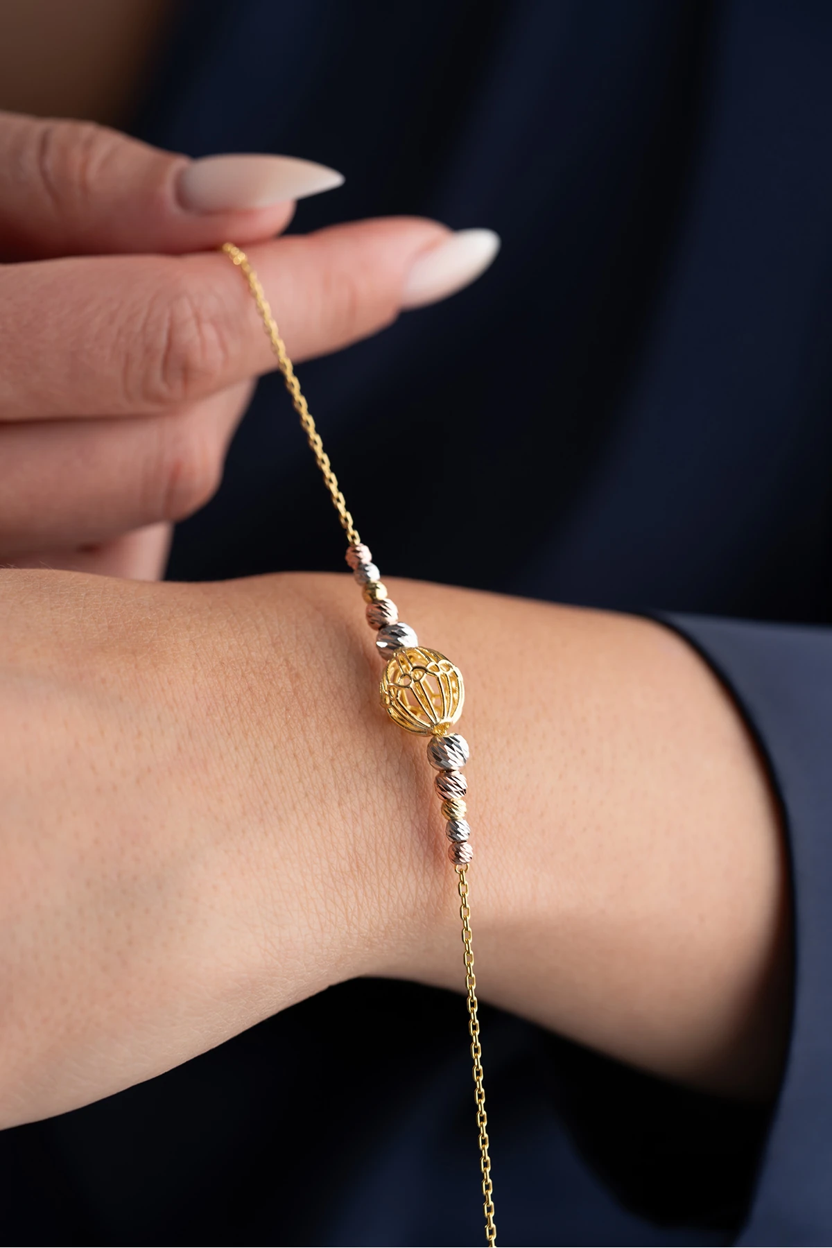 Gümüş Gold Kafesli Trend Dorika Bileklik