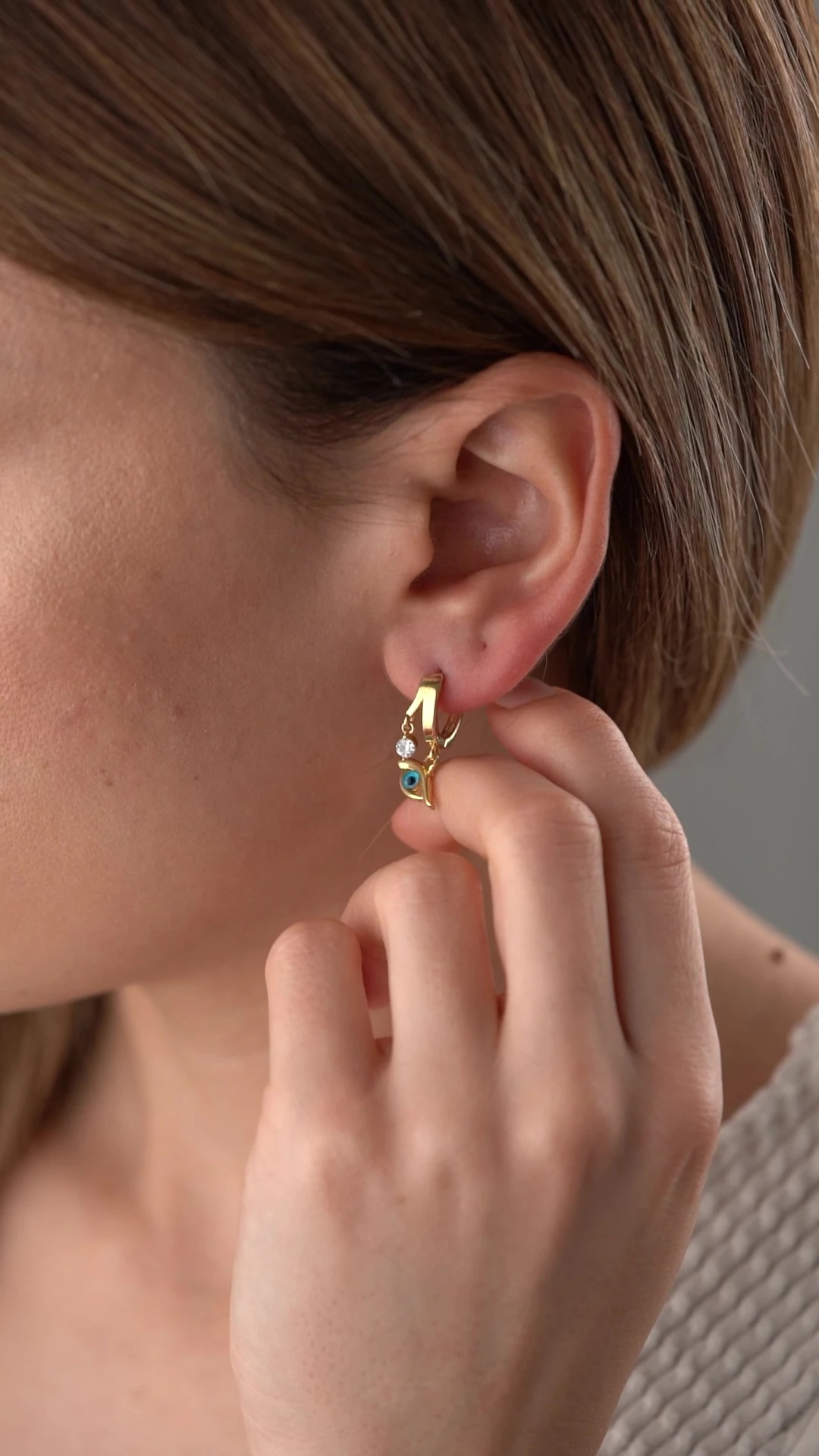 Gümüş Çift Taşlı Göz Küpe