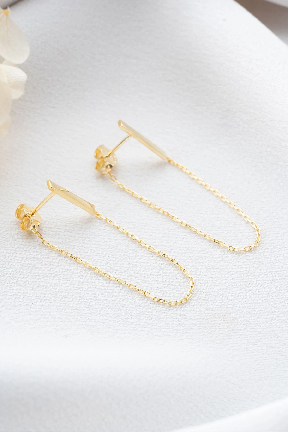 Gümüş Gold Zincir Küpe