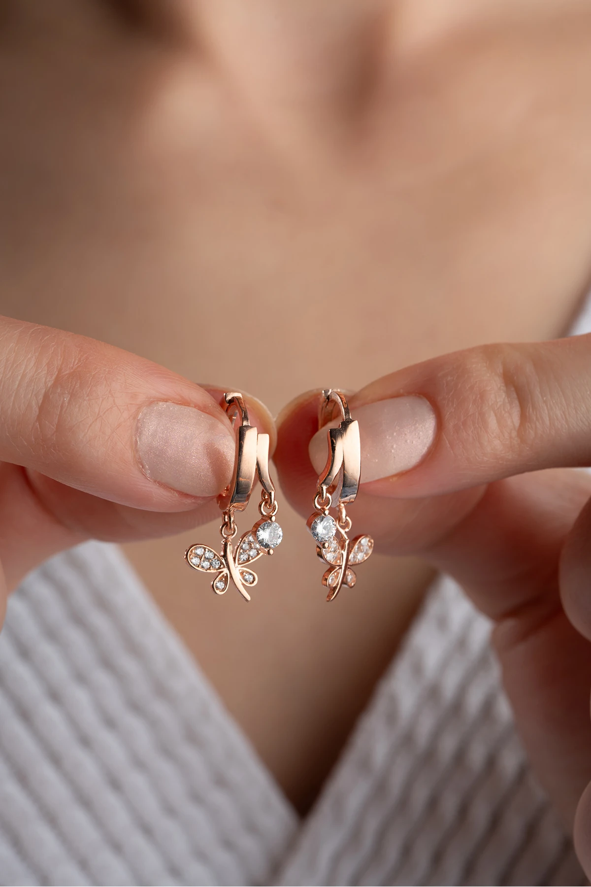 Gümüş Rose Çift Yusufçuk Taşlı Küpe