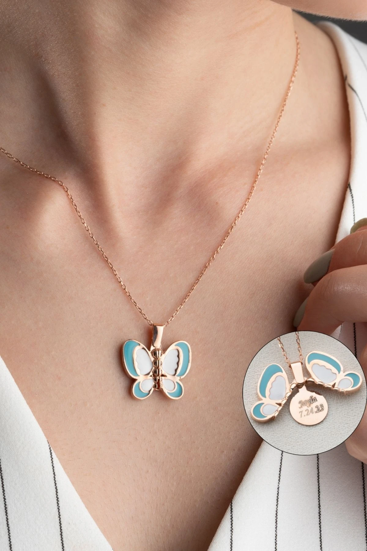 Gümüş Mineli Açılabilen İsimi Kelebek Kolye