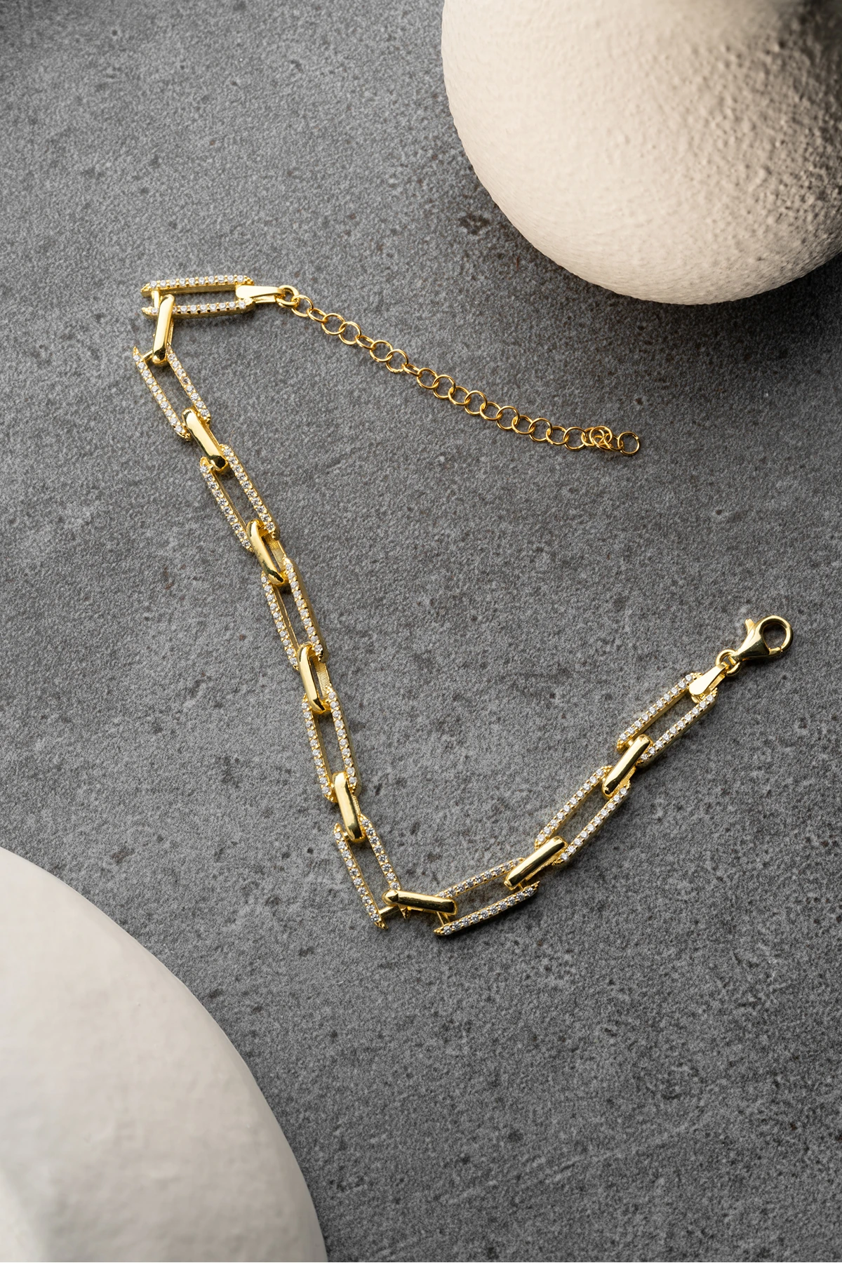 Gümüş Gold Zirkon Taşlı Zincir Bileklik