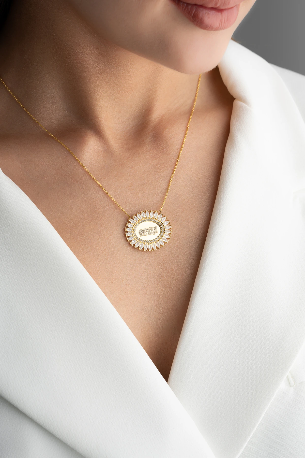 Gümüş Oval Baget İsimli Kolye