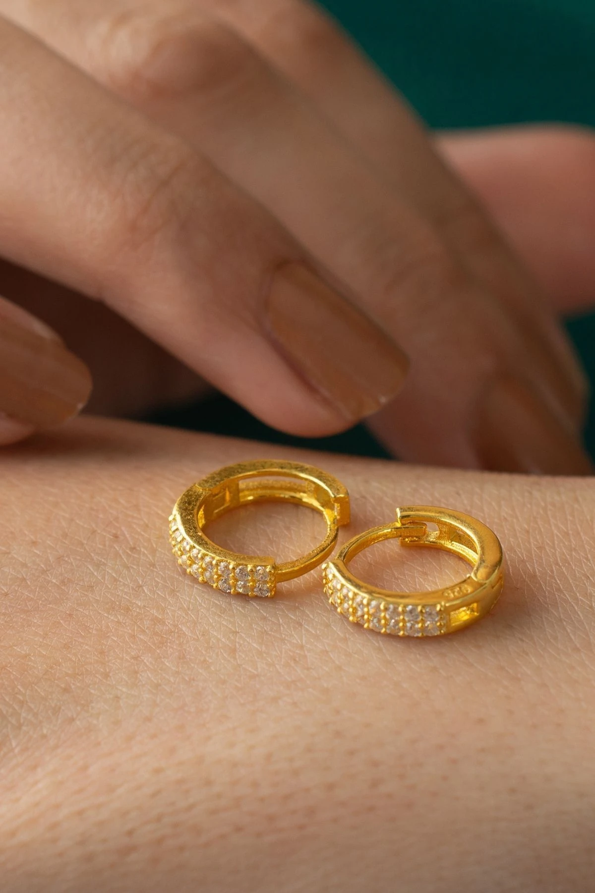 Gümüş Gold Zirkon Taşlı Halka Küpe