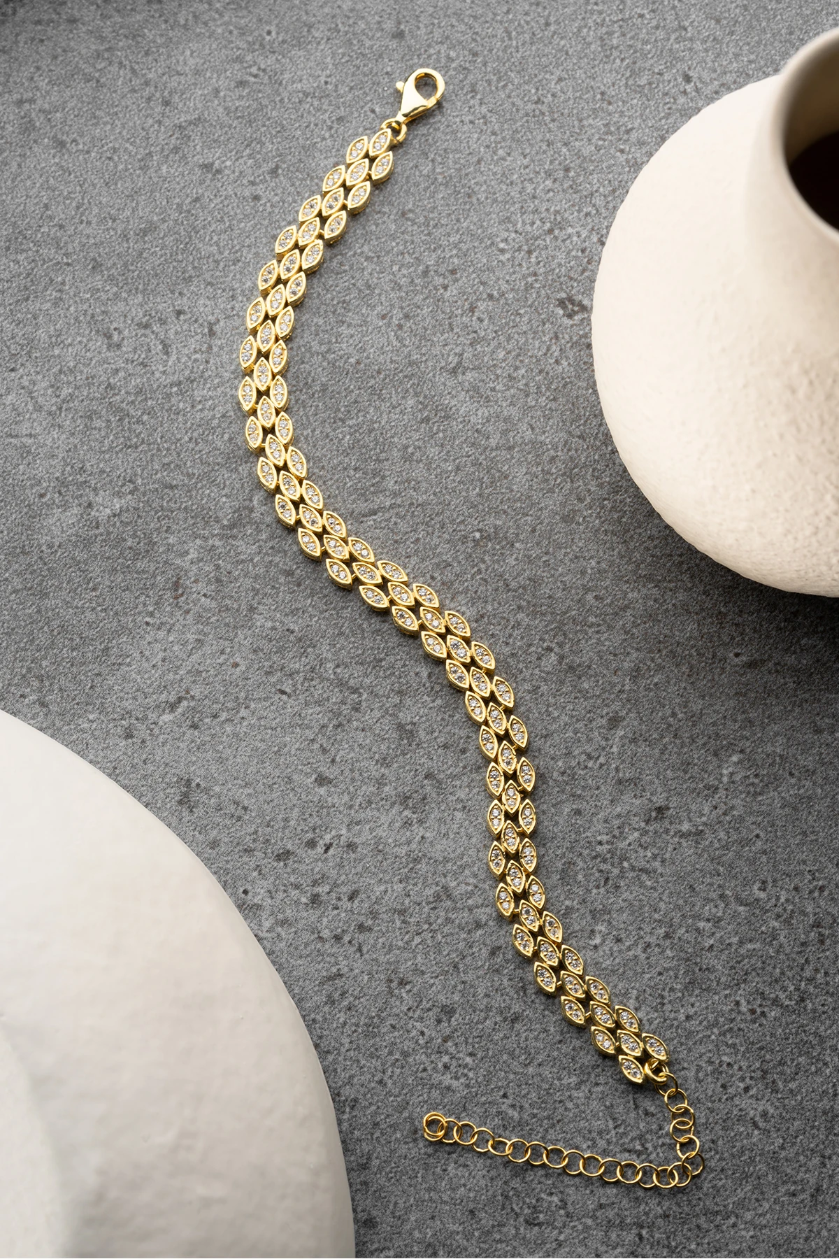 Gümüş Gold Zirkon Taşlı Bileklik