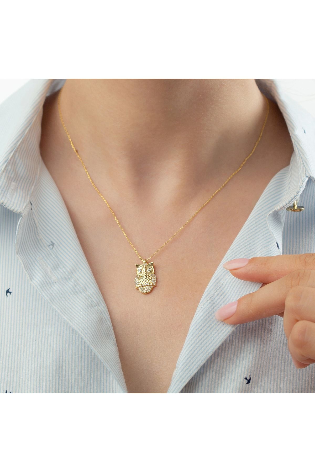 Gümüş Gold Baykuş Kolye