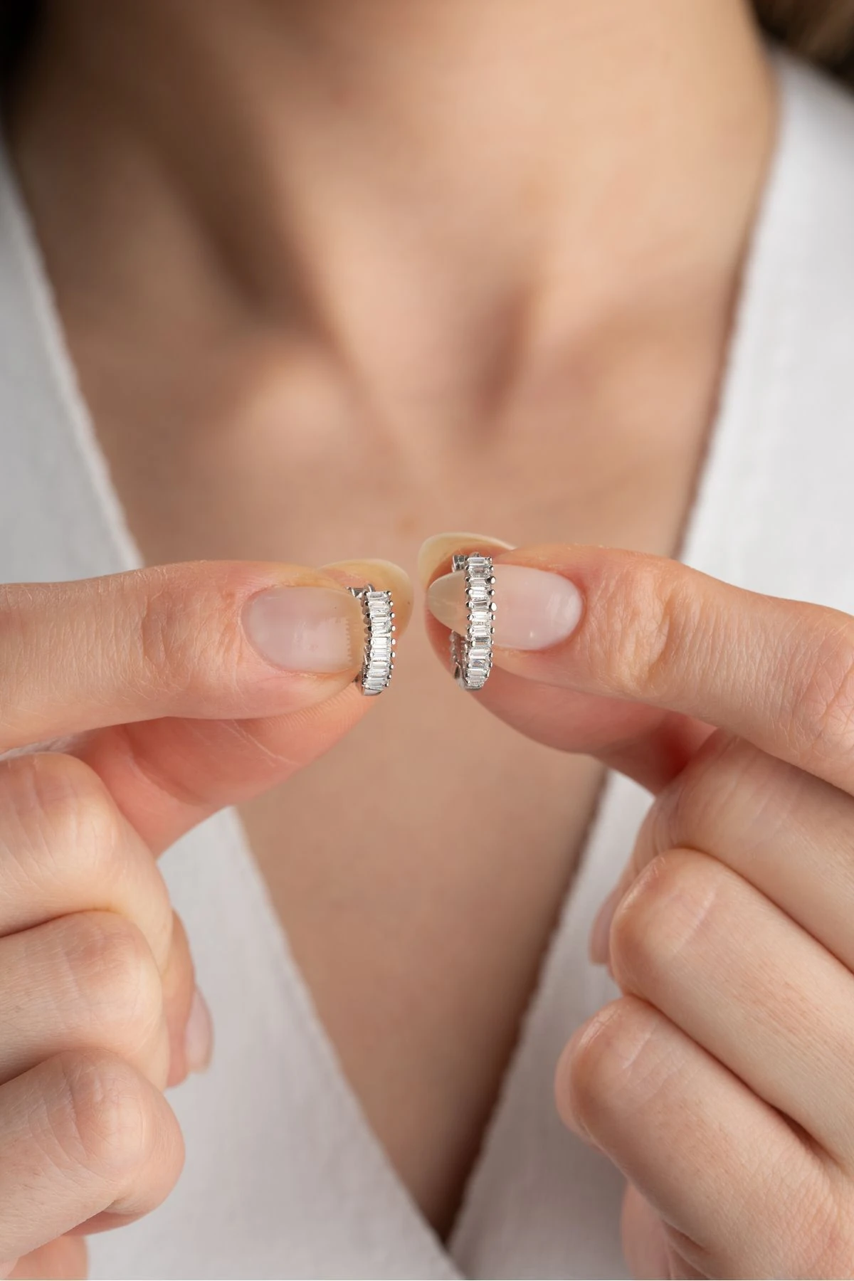 Gümüş Baget Taşlı 2'li Set Halka Küpe