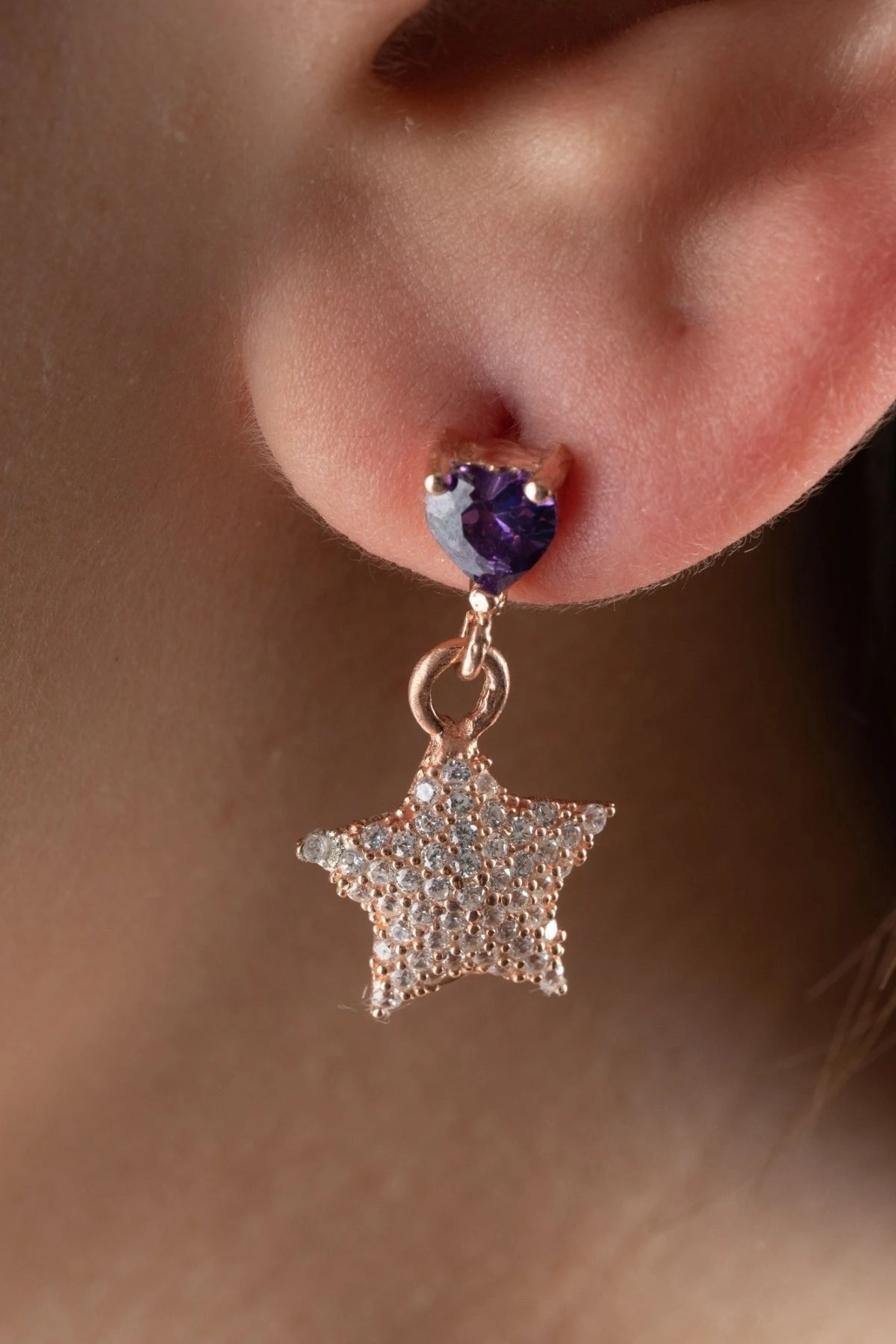 Gümüş Tektaş Yıldız Küpe