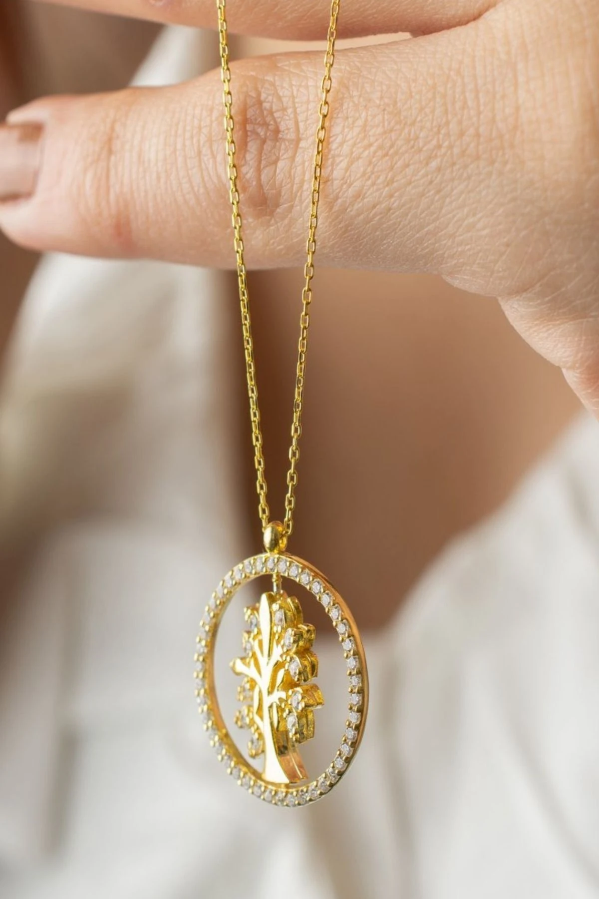 Gümüş Çift Taraflı Hayat Ağacı Dönence Kolye