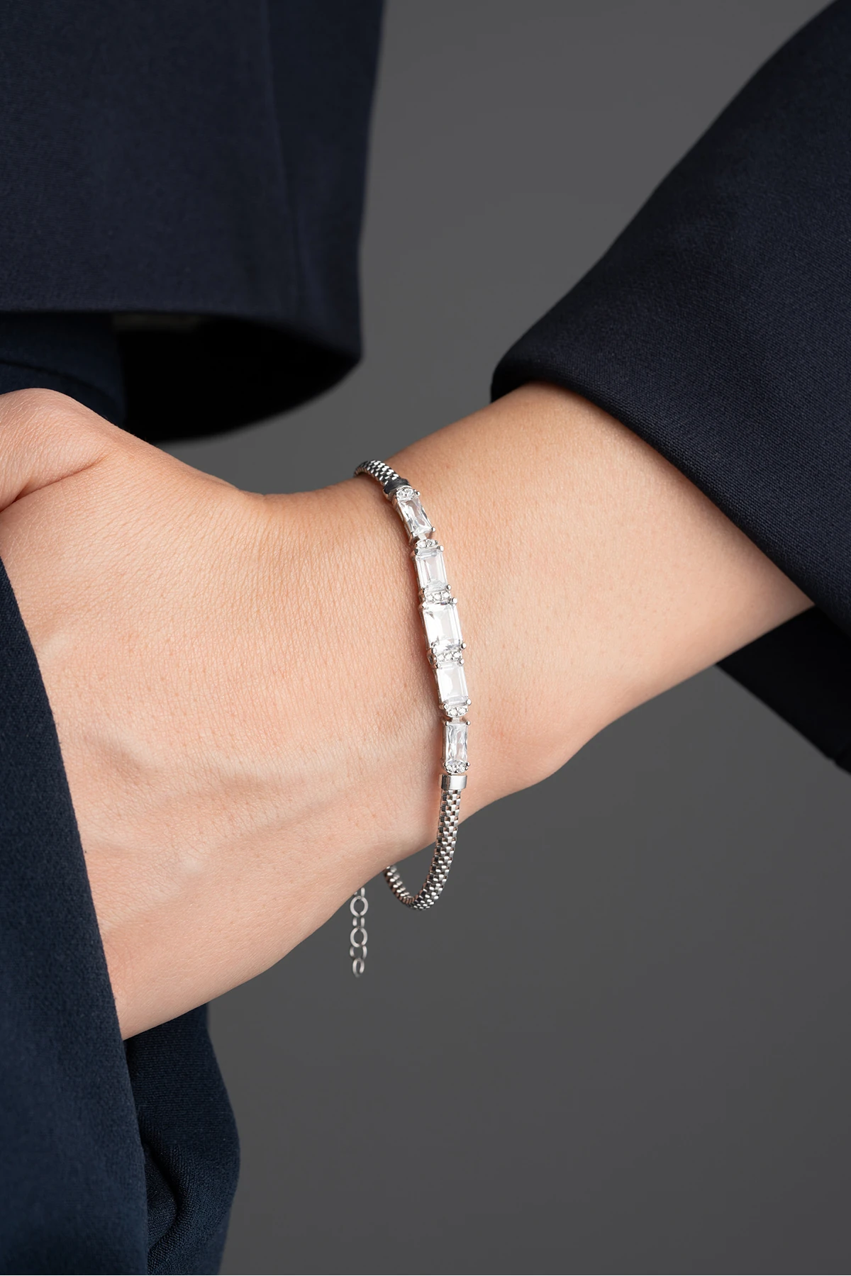 Gümüş Baget Taşlı Bileklik