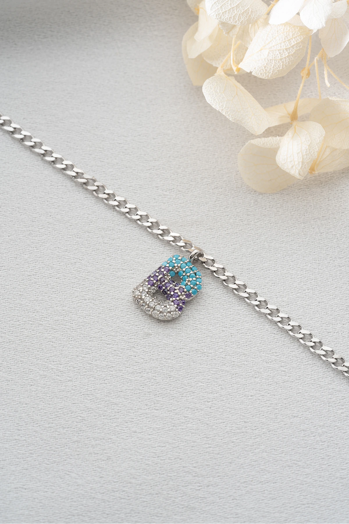 Gümüş Renkli Taşlı Balon Harf Halhal