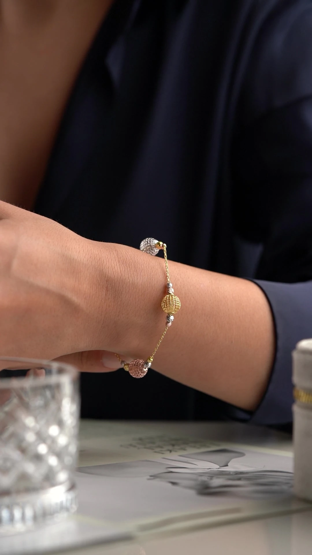 Gümüş 3 Renk Kafes Dorika Bileklik