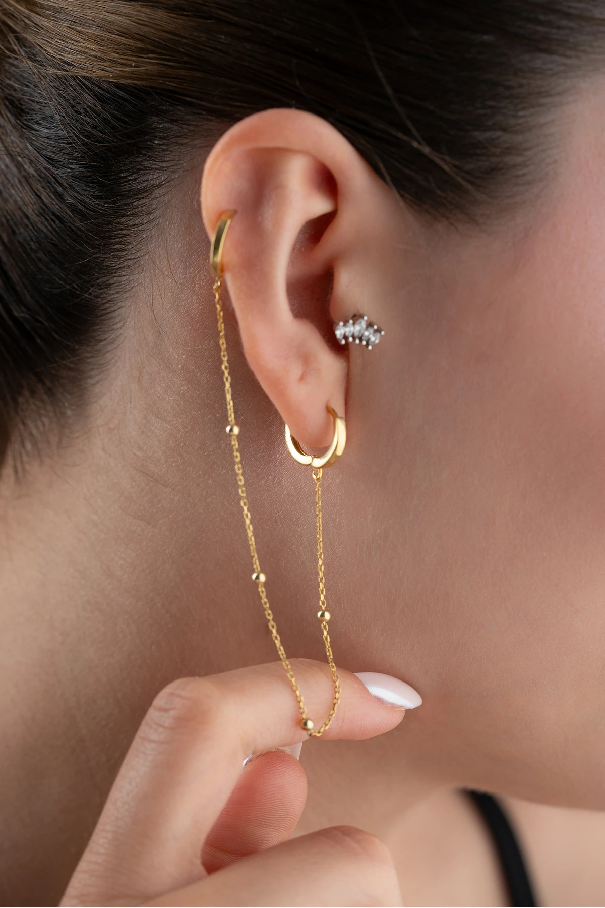 Gümüş Zincirli Halka Küpe