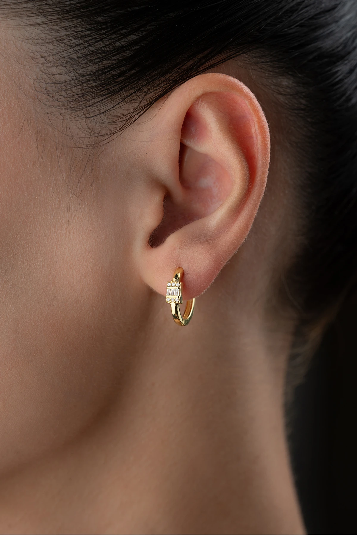 Gümüş Baget Halka Küpe