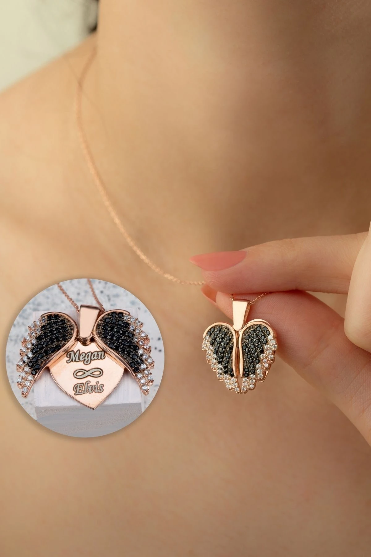 Gümüş Kişiye Özel Kanatlı Açılabilen Kalp Kolye