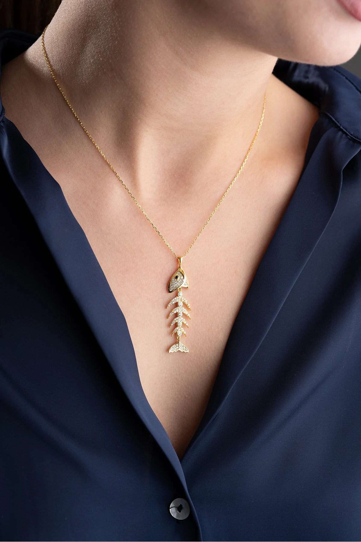 Gümüş Balık Kılçığı Kolye