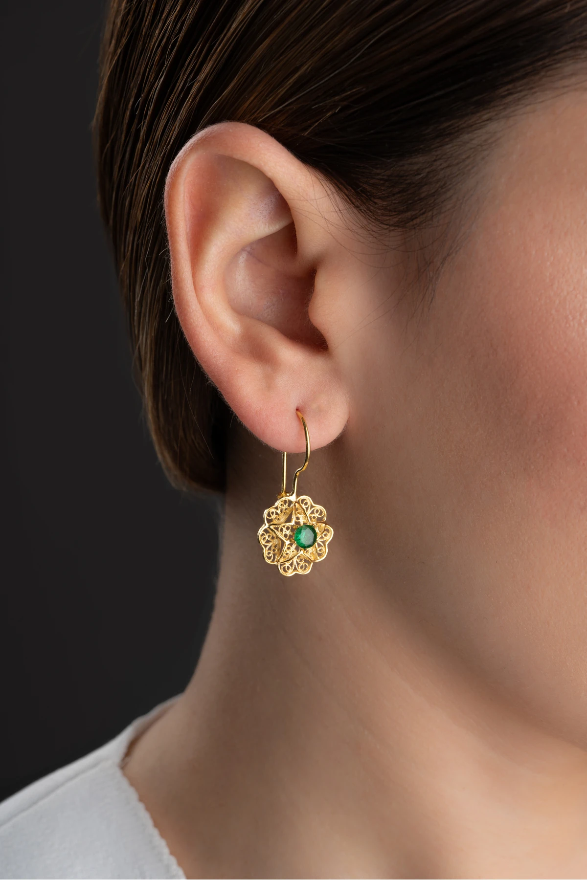 Gümüş Telkari İşlemeli Sallantılı Küpe