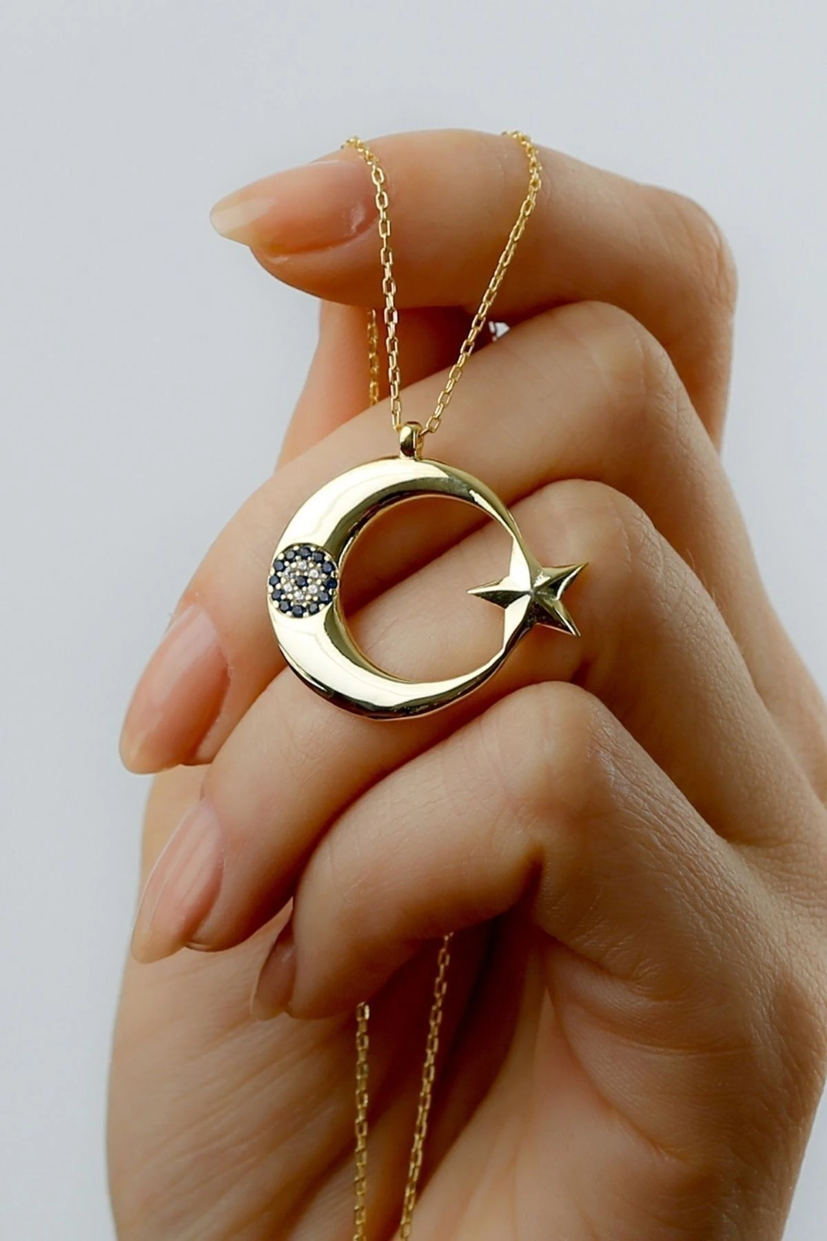 Nazarlı Ayyıldız Gümüş Kolye