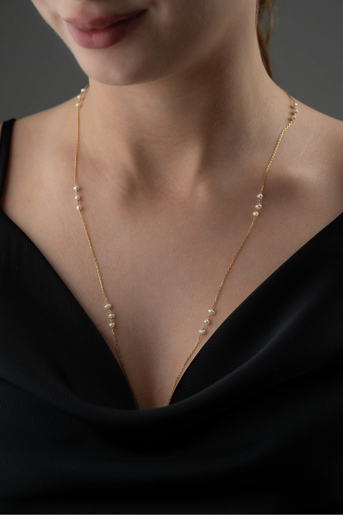 Gümüş İncili Zincir Kolye