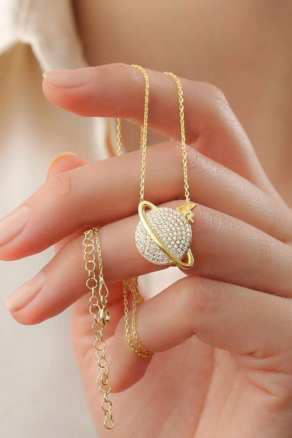 Gümüş Gold Gezegen Kolye