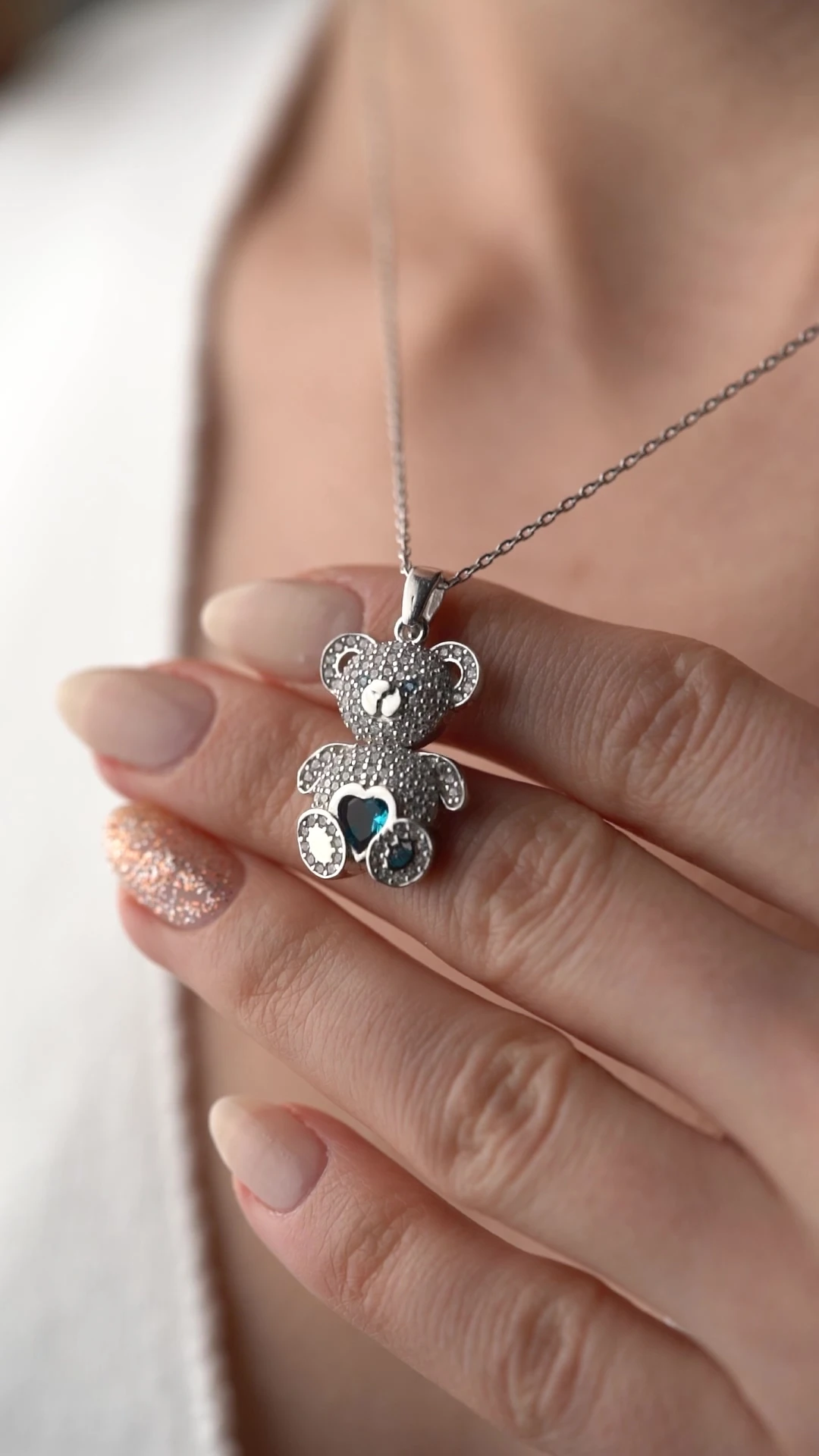 Gümüş Zirkon Taşlı Ayıcık Kolye