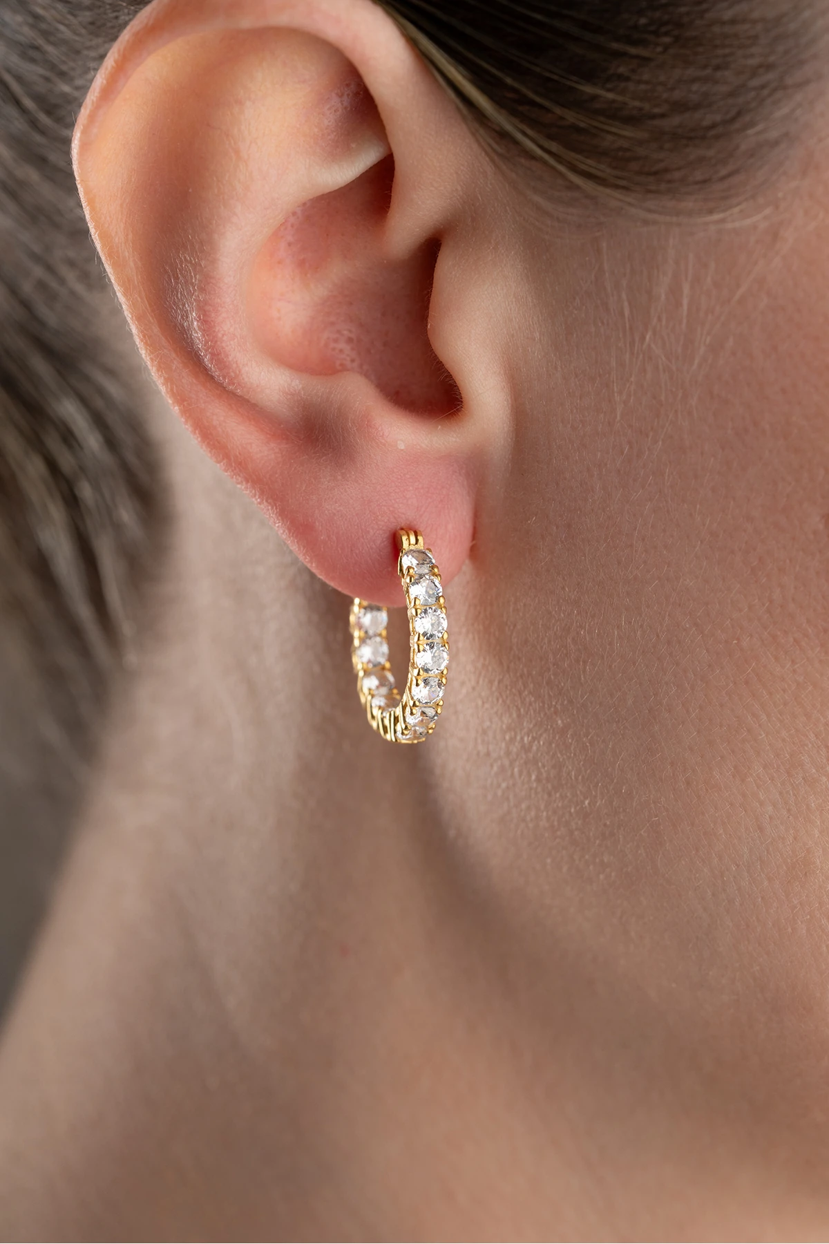 Gümüş Taşlı Halka Taşlı Küpe