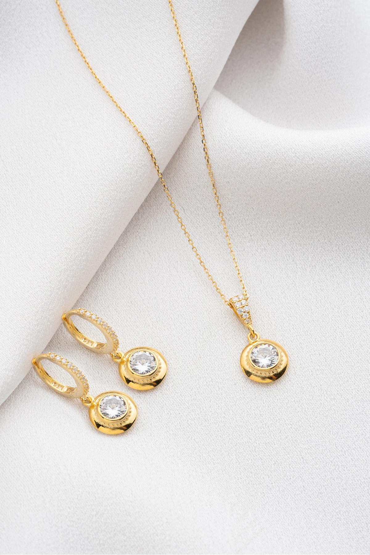 Gümüş Tektaş Takı (Kolye-Küpe) Seti