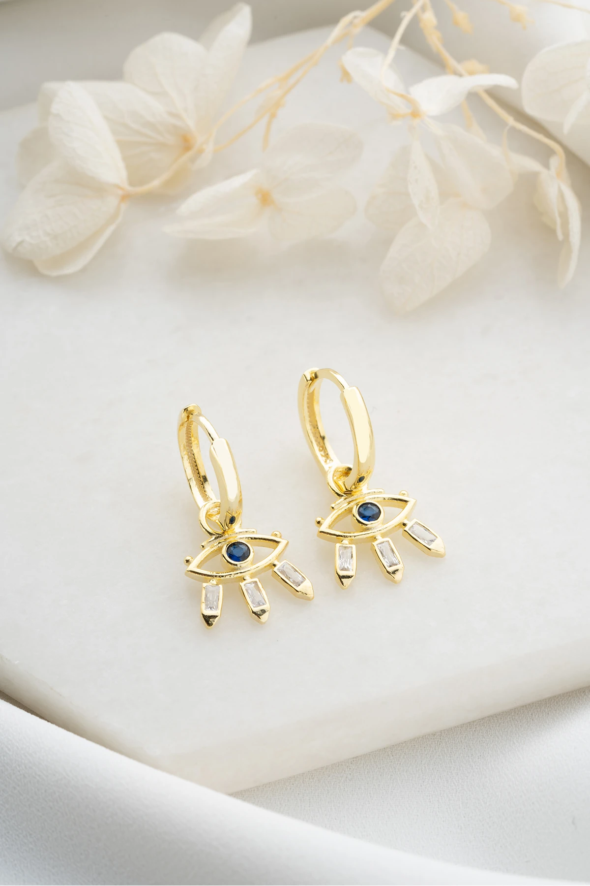 Gümüş Gold Sallantılı Bagetli Göz Küpe