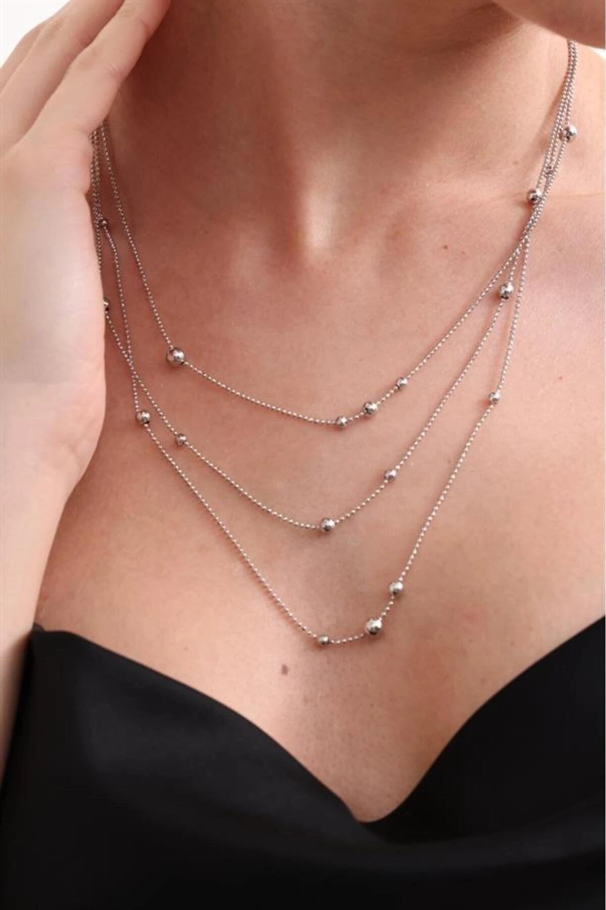 3 Sıra Dorika Toplu Gümüş Kolye