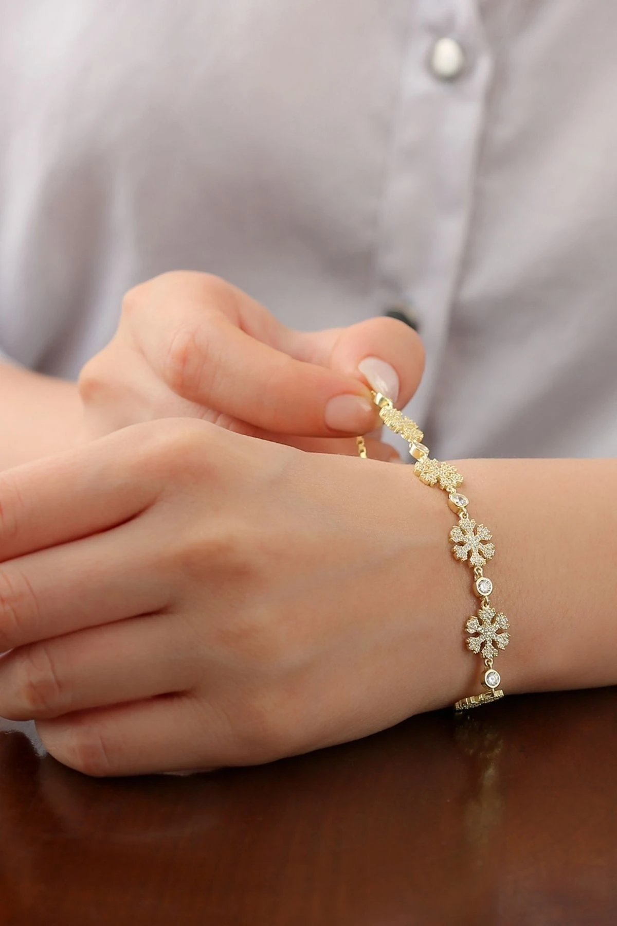 Gold 3'lü Kar Tanesi Gümüş Bileklik