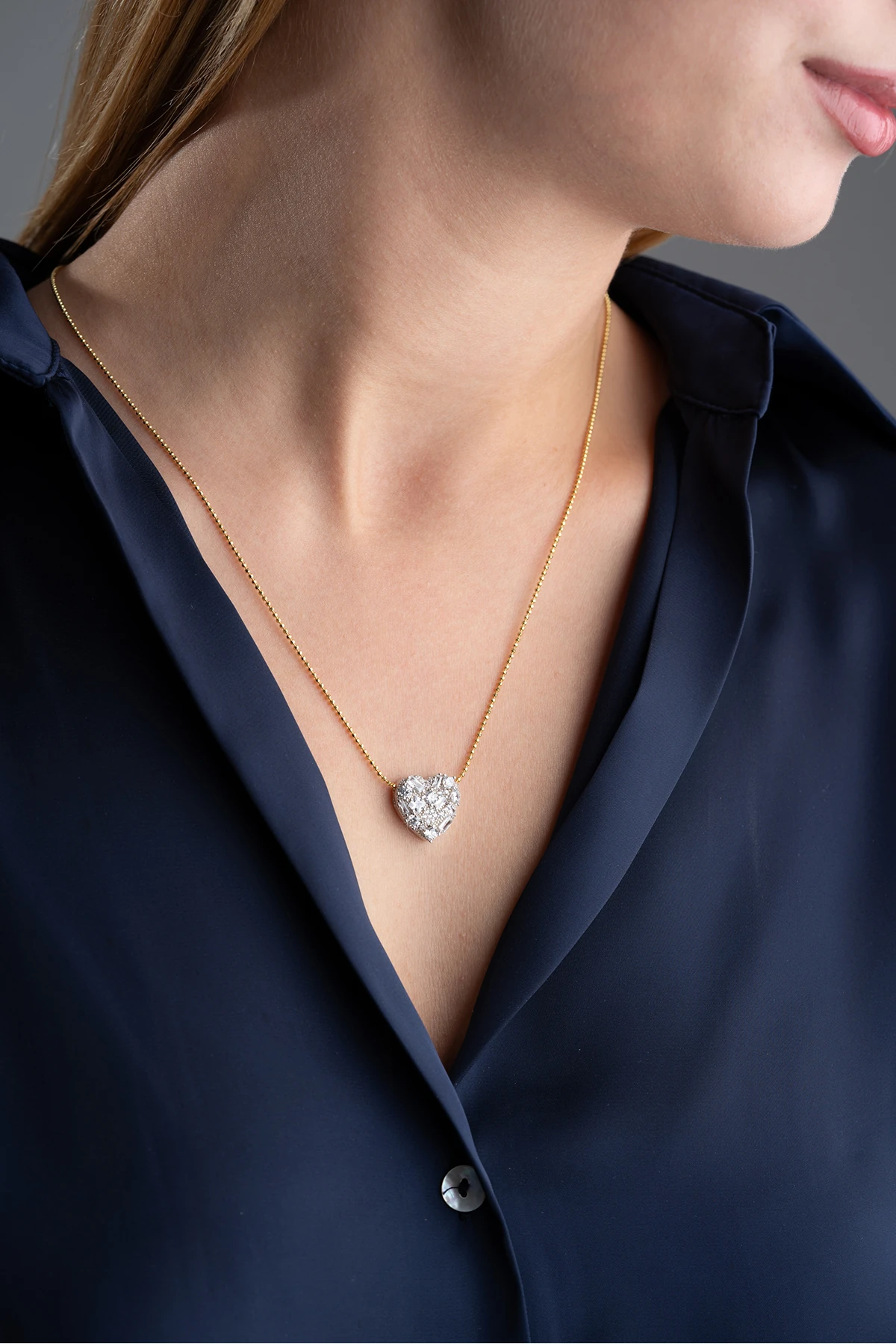 Gümüş Baget Taşlı Kalp Kolye