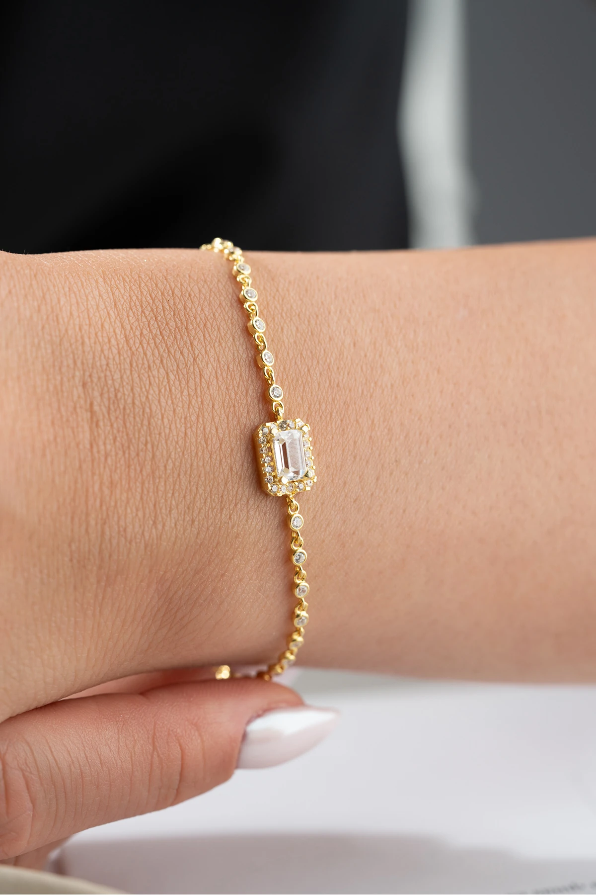 Gümüş Baget Taşlı Su Yolu Bileklik