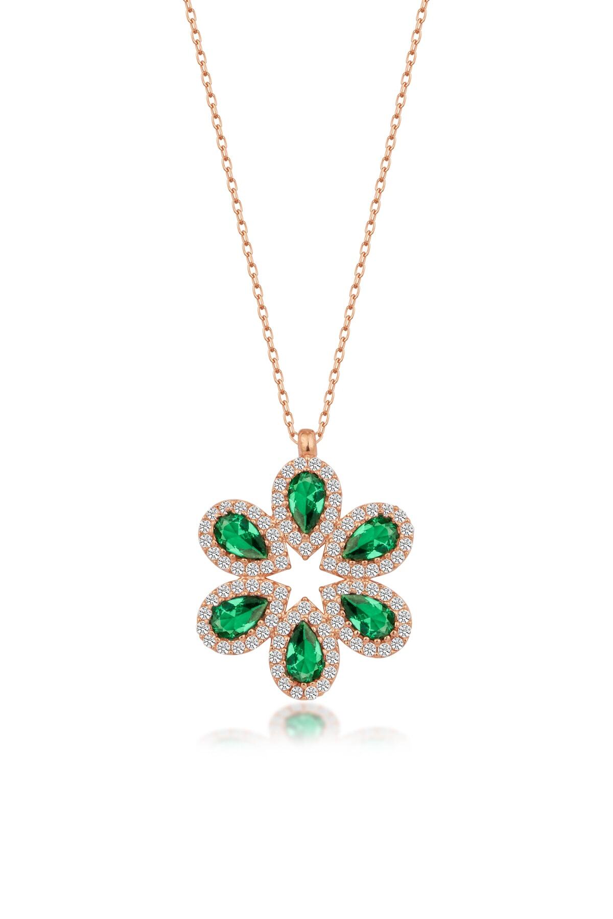 Gümüş Zirkon Taşlı Yonca Kolye